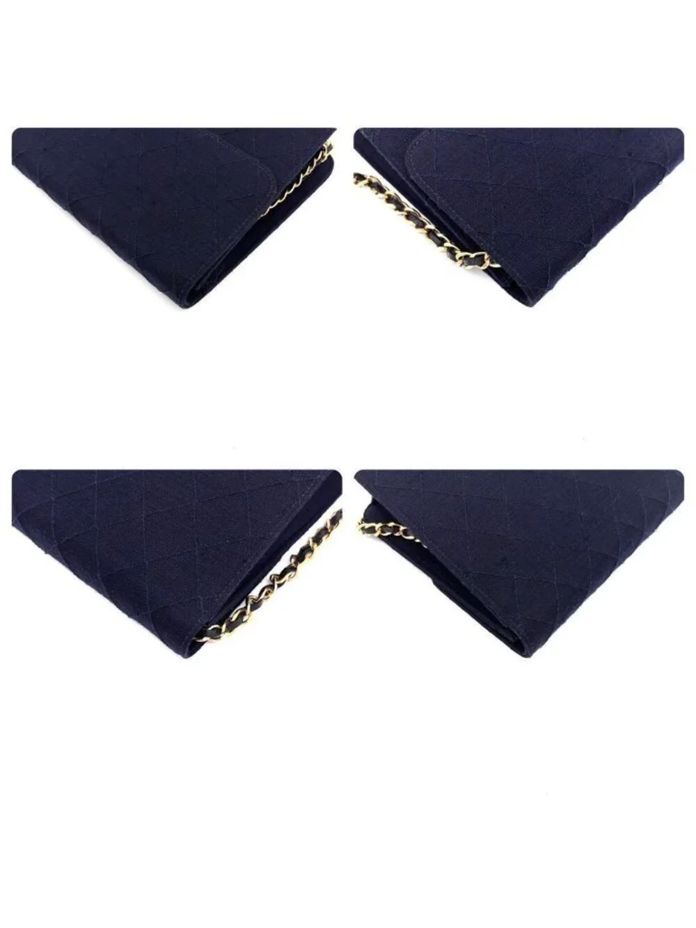 Chanel Quilted Cotton Chain Shoulder Bag Navy Gold